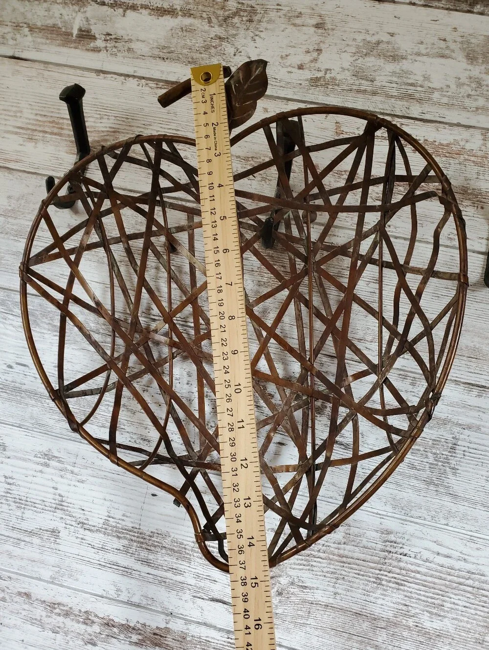 Vintage Apple Shaped Metal Wire Basket Copper Patina Farmhouse Decor Centerpiece